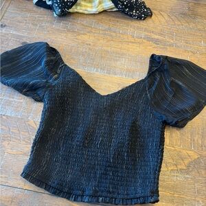 Japna Black Textured Puff Sleeve Blouse